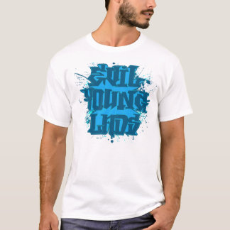 T-shirt Jeune graffiti mauvais "de floc bleu" de Meanie de