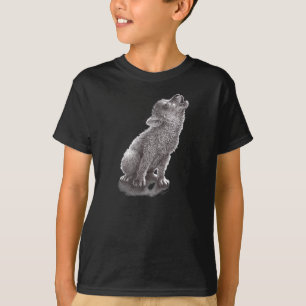 T-shirt Jeune loup hurlant joli loup gris