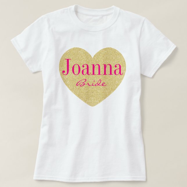 T-shirt Jeune mariée personnalisée par coeur d'or de (Design devant)