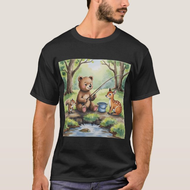 T-shirt Jeune ours pêchant. (Devant)
