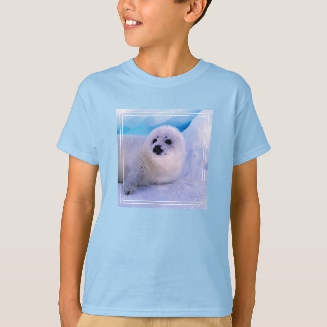 T-shirt Jeune phoque à harpe couvert de flocons de neige (Devant)