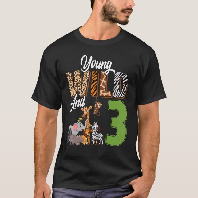 T-shirt Jeune Sauvage Et 3 Ans 3E Anniversaire Safari Zoo (Devant)