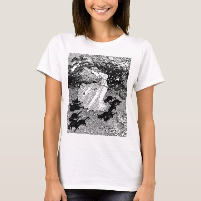 T-shirt Jeune sorcière et chats noirs (Devant)