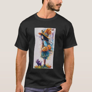 T-shirt Jeune Sorcière Fille Avec Des JackOLanterns Et Cha
