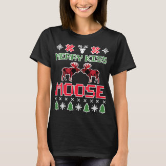 T-shirt JEUNES FEMMES MERRY KISS MOOSE FUNNY NOËL Noël Cad