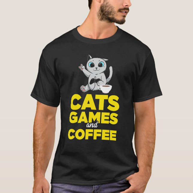 T-shirt Jeux De Chats Et Café (Devant)