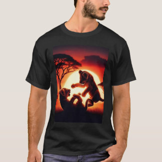 T-shirt Jeux du coucher du soleil : Deux Lion Cubs