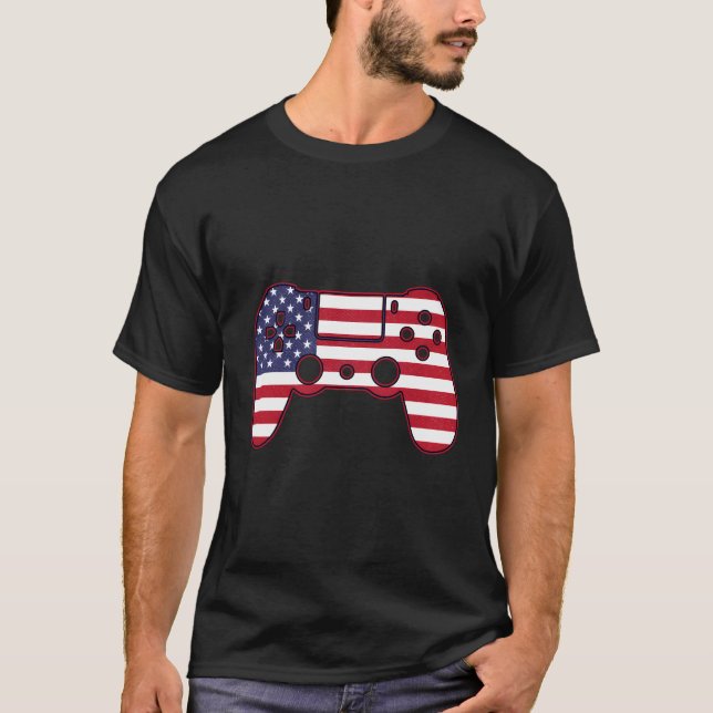 T-shirt Jeux Usa On - Contrôleur Avec Drapeau Gamer Patrio (Devant)