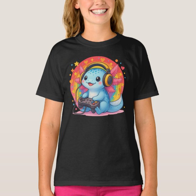 T-shirt Jeux vidéo Gamesolotl Axolotl Kawaii Anime Gamer (Devant)