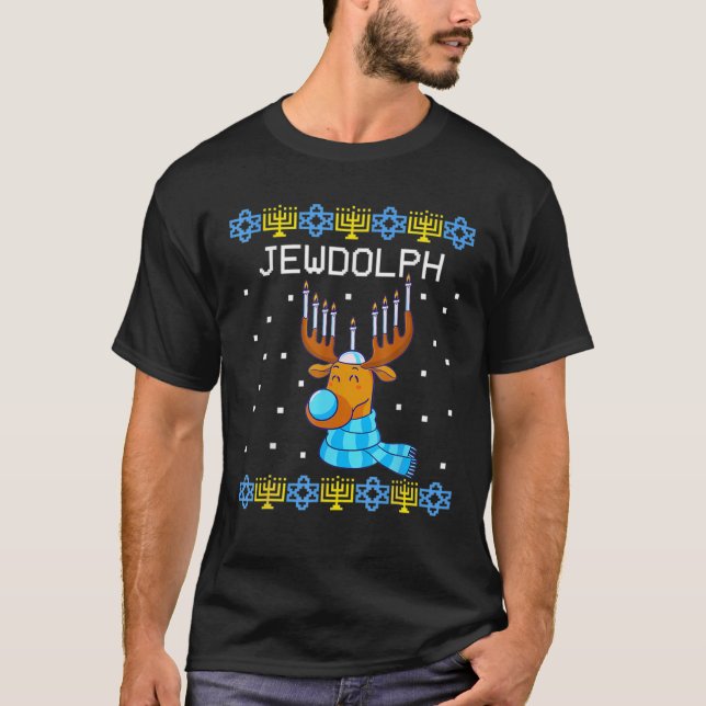 T-shirt Jewdolph Hanukkah Sweater Reindeer Menorah Winters (Devant)