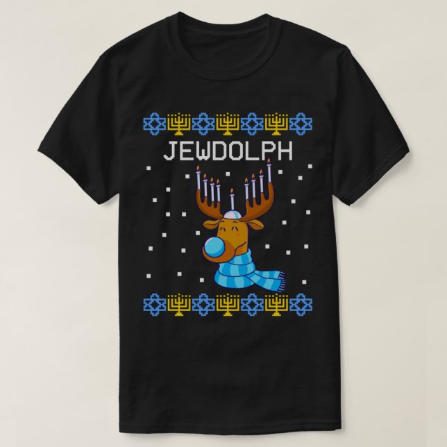 T-shirt Jewdolph Ugly Hanukkah Sweater Reindeer Menorah Ch (Design devant)