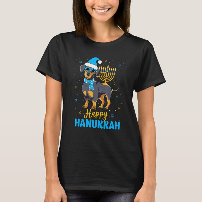 T-shirt Jewish Dachshund Menorah Happy Hanukkah Chanukah 1 (Devant)