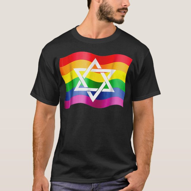 T-shirt Jewish Gay Pride Wavy Flag with a Star of David 