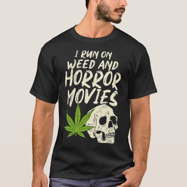 T-shirt J'Exécute Des Films D'Horreur D'Herbe Crâne Drôle  (Devant)