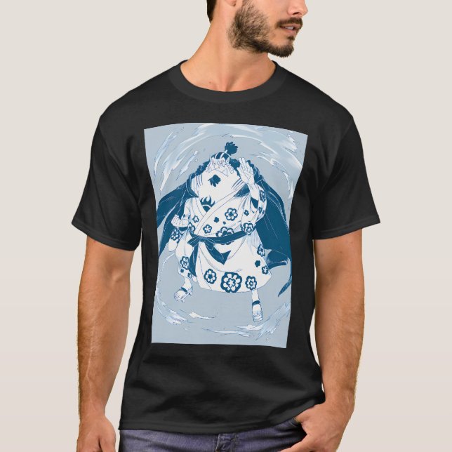 T-shirt Jinbei One Piece Vague Bleue Pose de Samouraï (Devant)