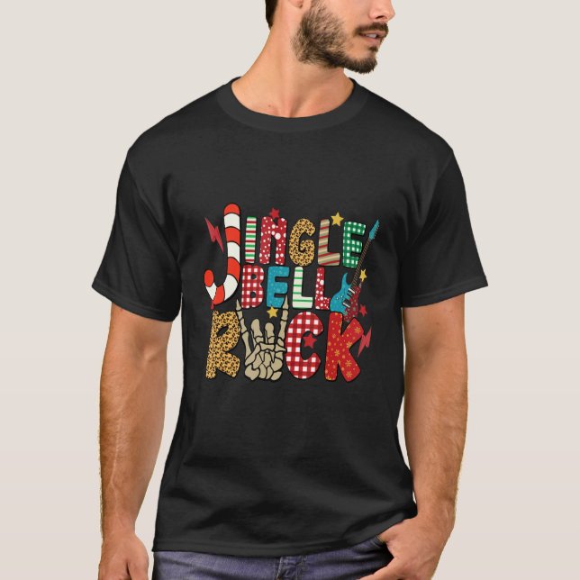 T-shirt Jingle Bell Rock Skeleton mains Electric Guitare R (Devant)
