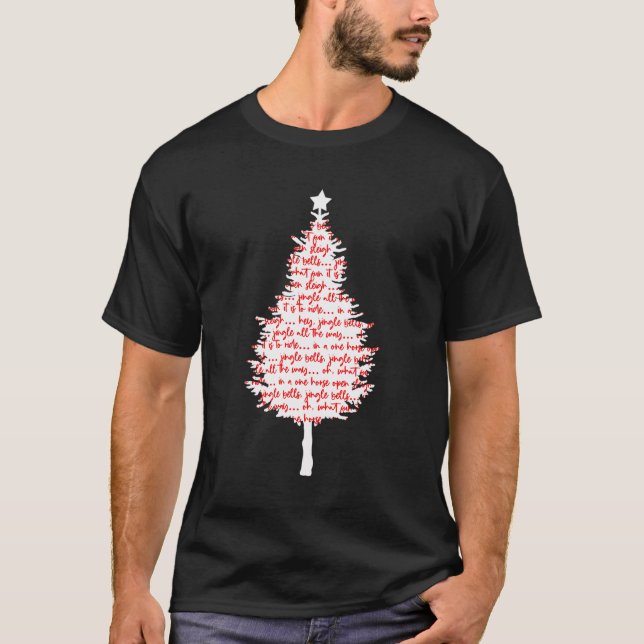 T-shirt Jingle Bells Arbre De Noël Rouge Et Blanc (Devant)