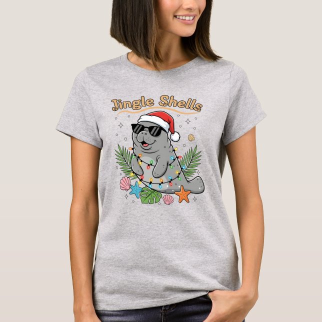 T-shirt Jingle Shells Tropical Santa Lamantin Noël (Devant)