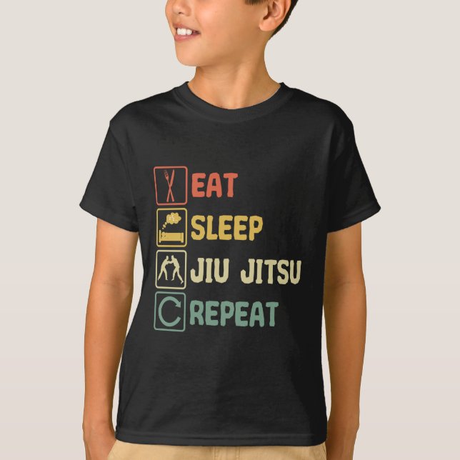 T-shirt Jiu Jitsu Martial Art Eat Sleep Retro Funny (Devant)