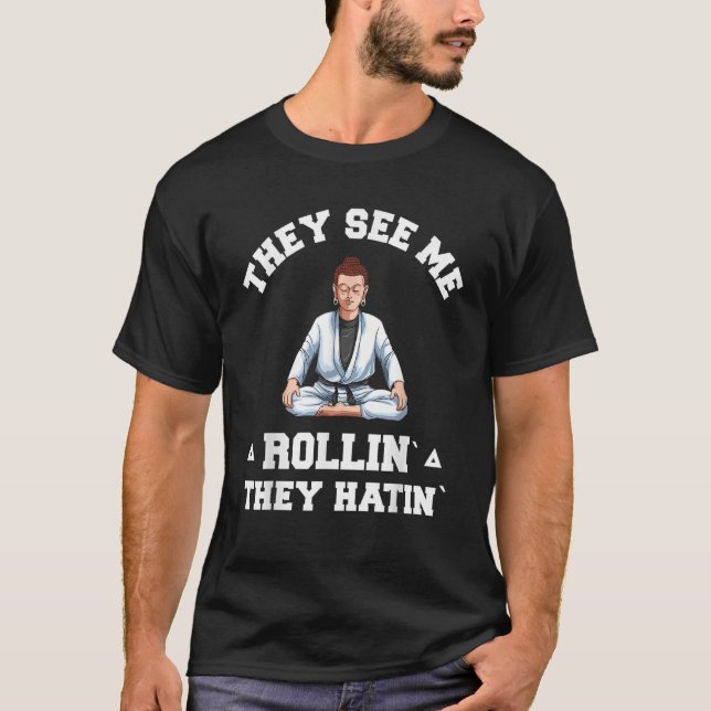 T-shirt Jiu Jitsu Rollin BJJ Grappling Bouddha (Devant)