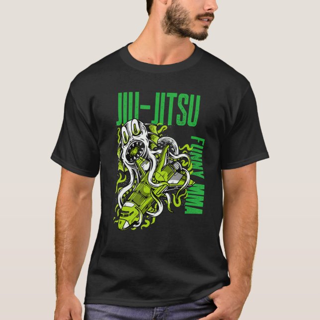 T-shirt Jiu Jitsu Space Monster, Rocket Ship, Grapple, Mix (Devant)