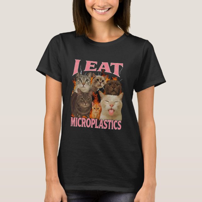 T-shirt J'Mange Des Microplastiques Drôle Chat Mème Contre (Devant)