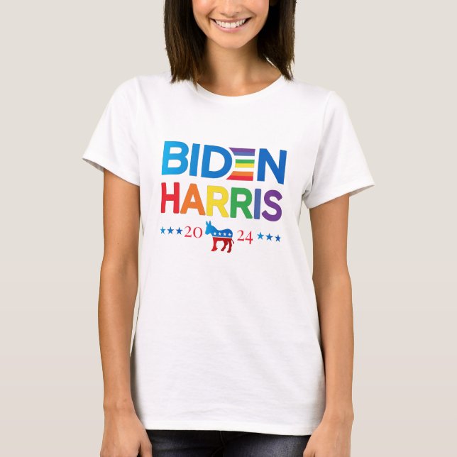 T-shirt Joe Biden Kamala Harris 2024 Rainbow Gay pride (Devant)