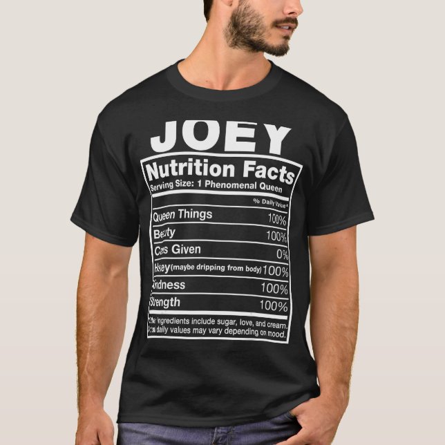 T-shirt Joey Nutrition Facts Joey Nom Birthday Shirt (Devant)