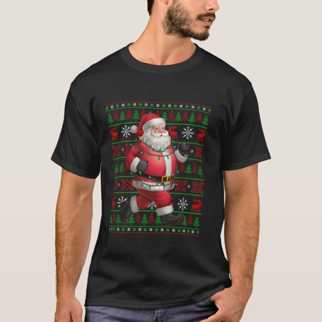 T-shirt Jogging Lights Lover Xmas Ugly Père Noël Jogging C (Devant)