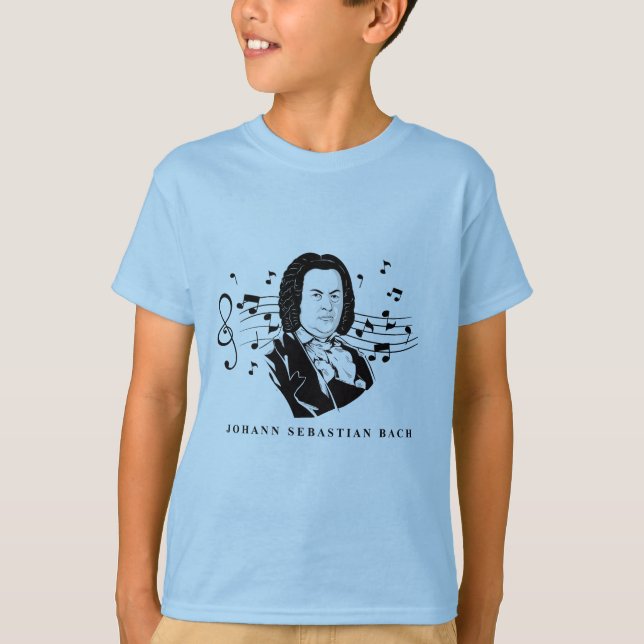T-shirt Johann Sebastian Bach Portrait et buste avec notes (Devant)