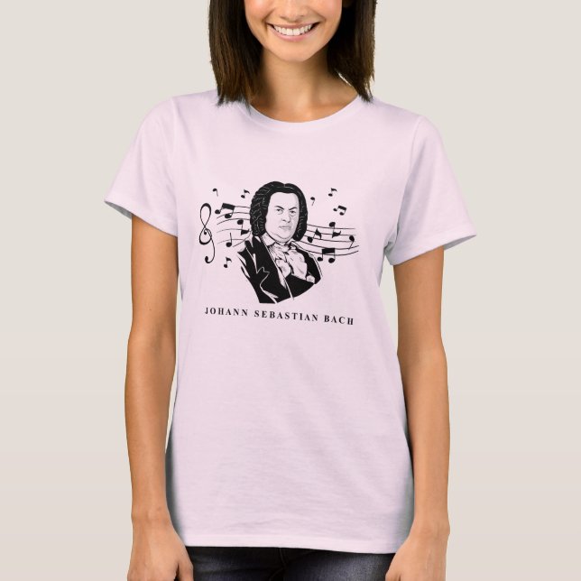 T-shirt Johann Sebastian Bach Portrait et buste avec notes (Devant)