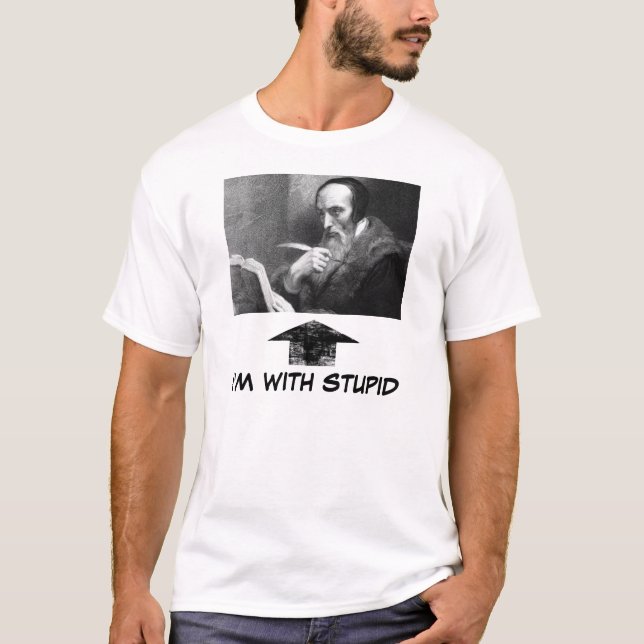 T-shirt John-Calvin-avec-book, widearrow, je suis AVEC (Devant)