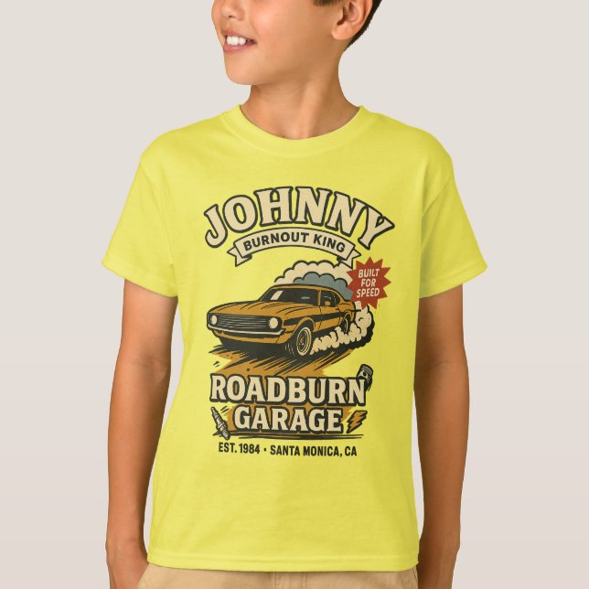 T-shirt Johnny Roadburn - Retro Burnout Muscle Car (Devant)