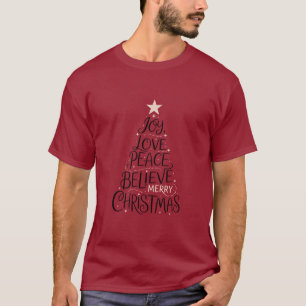 T-shirt Joie Amour Paix Croire Joyeux Noël Arbre Xmas