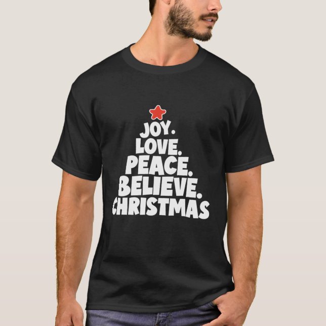 T-shirt Joie. Amour. Paix. Crois. Art de Noël (Devant)