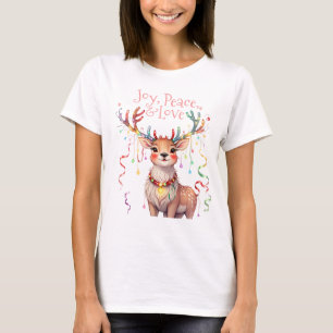 T-shirt Joie Peace Love Reindeer et les lumières de Noël
