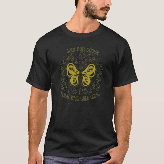 T-shirt Join Our Coven Wiccan Wicca Pagan Witch Retro Moth (Devant)