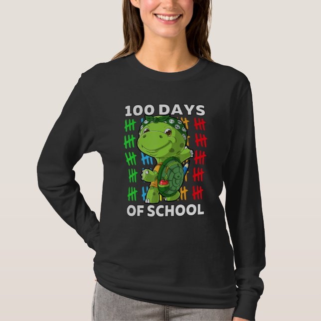 T-shirt Joli 100ème Jour De L'École Tortue Enseignant 100 (Devant)