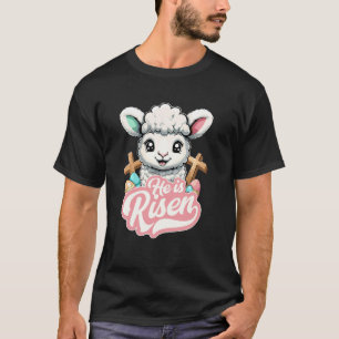 T-shirt Joli agneau de Pâques Croix Œufs Jésus est ressusc