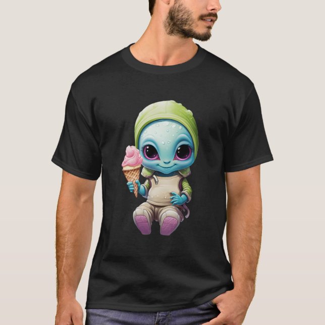 T-shirt Joli Alien Avec Glace Douce Dessert Intergalactiqu (Devant)