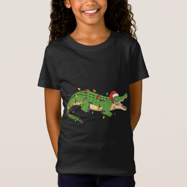 T-Shirt Joli Alligator Avec Père Noël Casquette Feux de No (Devant)