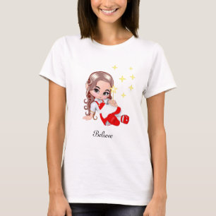 T-shirt Joli ange de fée habillé en rouge & étoiles