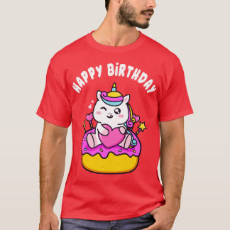 T-shirt Joli Anniversaire Unicorne Avec Filles De Gâteau