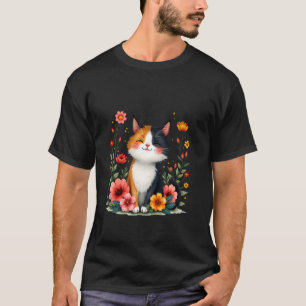 T-shirt Joli Art de Chat Calico Cottagecore Floral Art