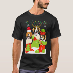T-shirt Joli Beagle de Noël en chaussette Xmas Renne Santa