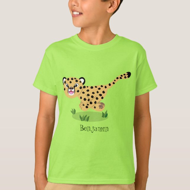 T-shirt Joli bébé guépard en cours de dessin animé illustr (Devant)