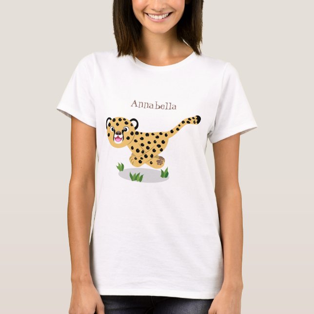 T-shirt Joli bébé guépard en cours de dessin animé illustr (Devant)