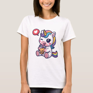 T-shirt Joli bébé licorne buvant du thé aux bulles drôle b