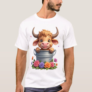 T-shirt Joli bébé vache des Highlands avec fleurs Veau Ani