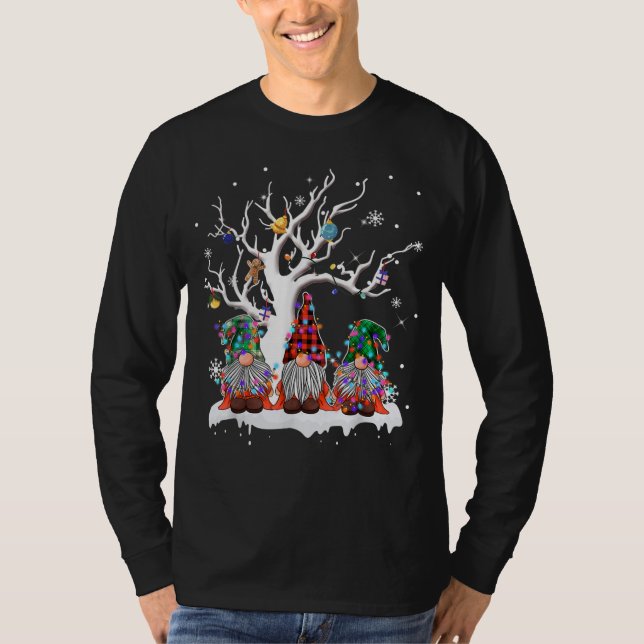 T-shirt Joli bison de gnome plaid arbre de Noël (Devant)
